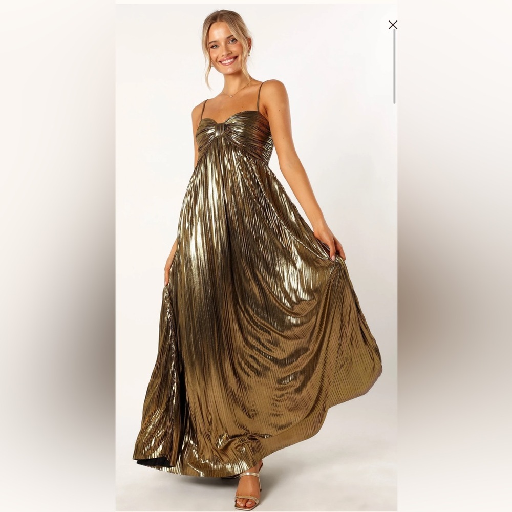 Petal & Pup Kanthro Gold Metallic Maxi Dress (Sold Out Online!)